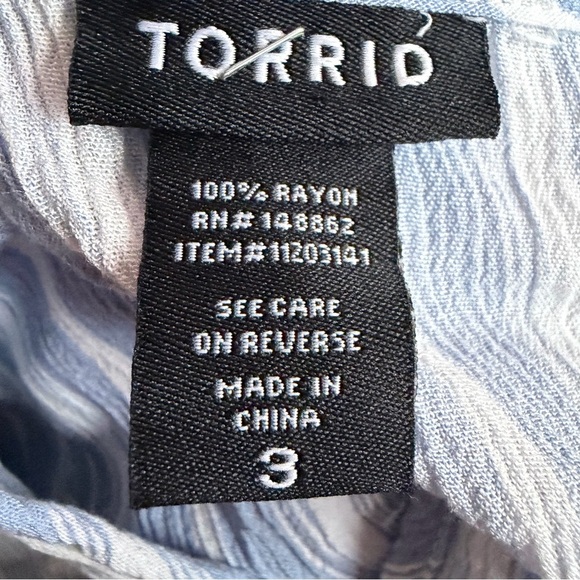 Torrid Womens Blue & White Stripe Gauze Blouse Size 3 Crochet Trim 3/4 Sleeves - Picture 6 of 8